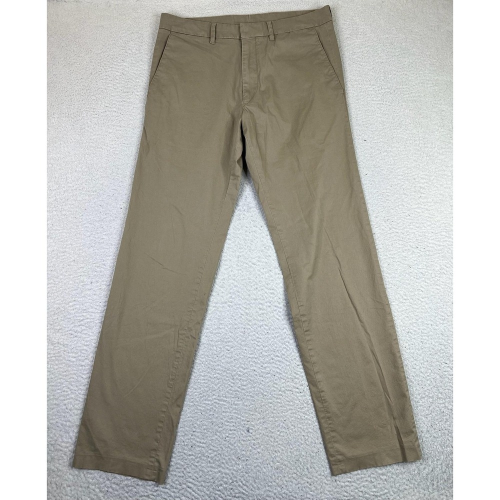 Hugo Boss Mens 35x33 Beige Chino Pants‎ Flat Front Straight Regular Fit Khaki